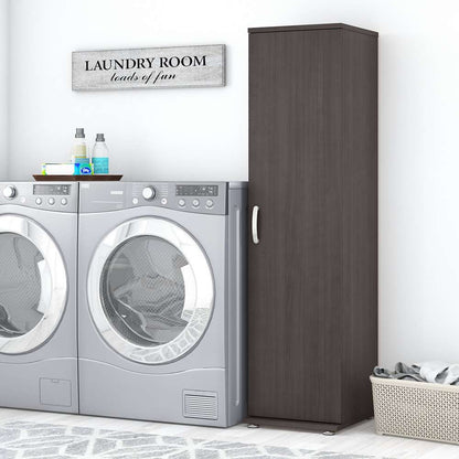 Bush Furniture - Universal Narrow Linen Tower with Door and Shelves in Storm Gray - LNS116SG-Z veiw 2