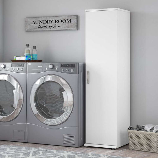 Bush Furniture - Universal Narrow Linen Tower with Door and Shelves in White - LNS116WH-Z veiw 2