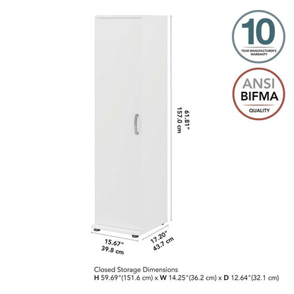 Bush Furniture - Universal Narrow Linen Tower with Door and Shelves in White - LNS116WH-Z veiw 3