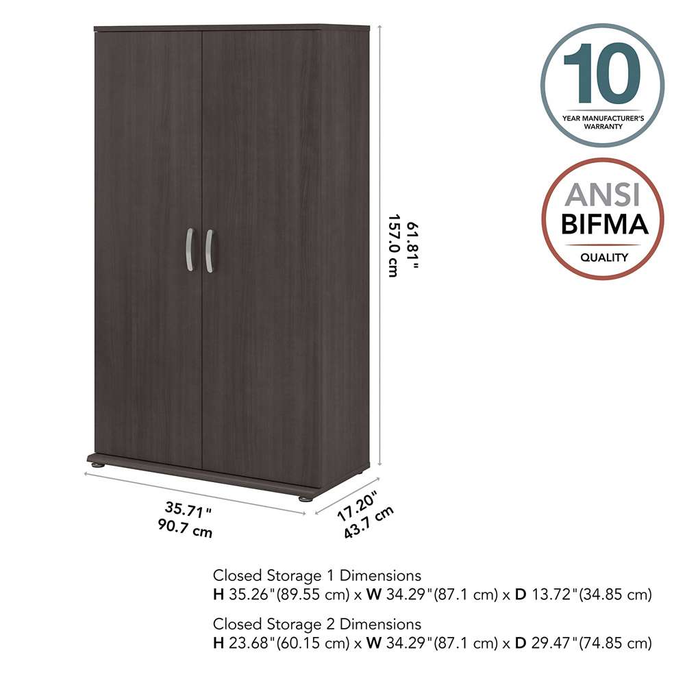 Bush Furniture - Universal Tall Clothing Storage Cabinet with Doors and Shelves in Storm Gray - CLS136SG-Z veiw 3