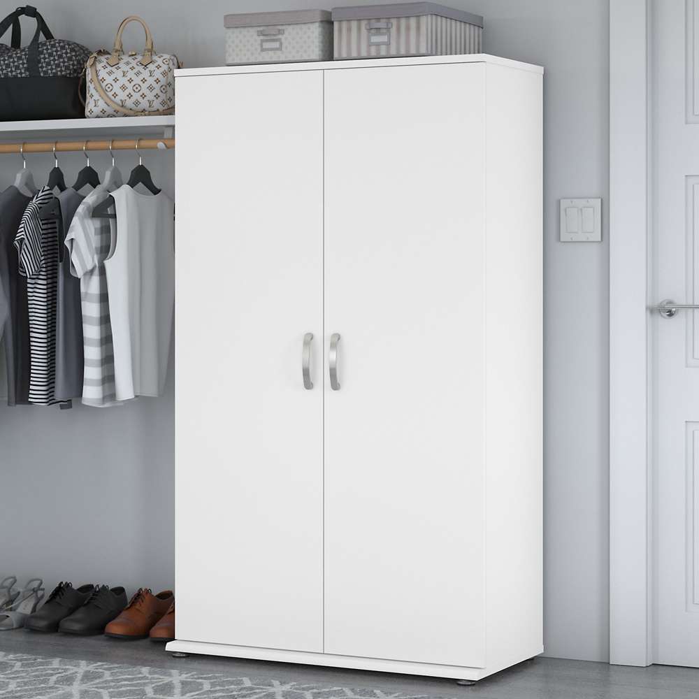 Bush Furniture - Universal Tall Clothing Storage Cabinet with Doors and Shelves in White - CLS136WH-Z veiw 2