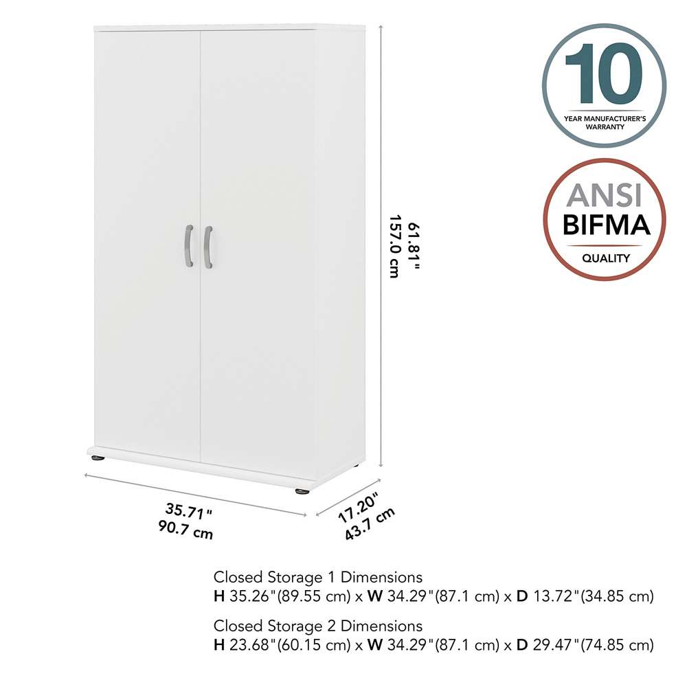Bush Furniture - Universal Tall Clothing Storage Cabinet with Doors and Shelves in White - CLS136WH-Z veiw 3