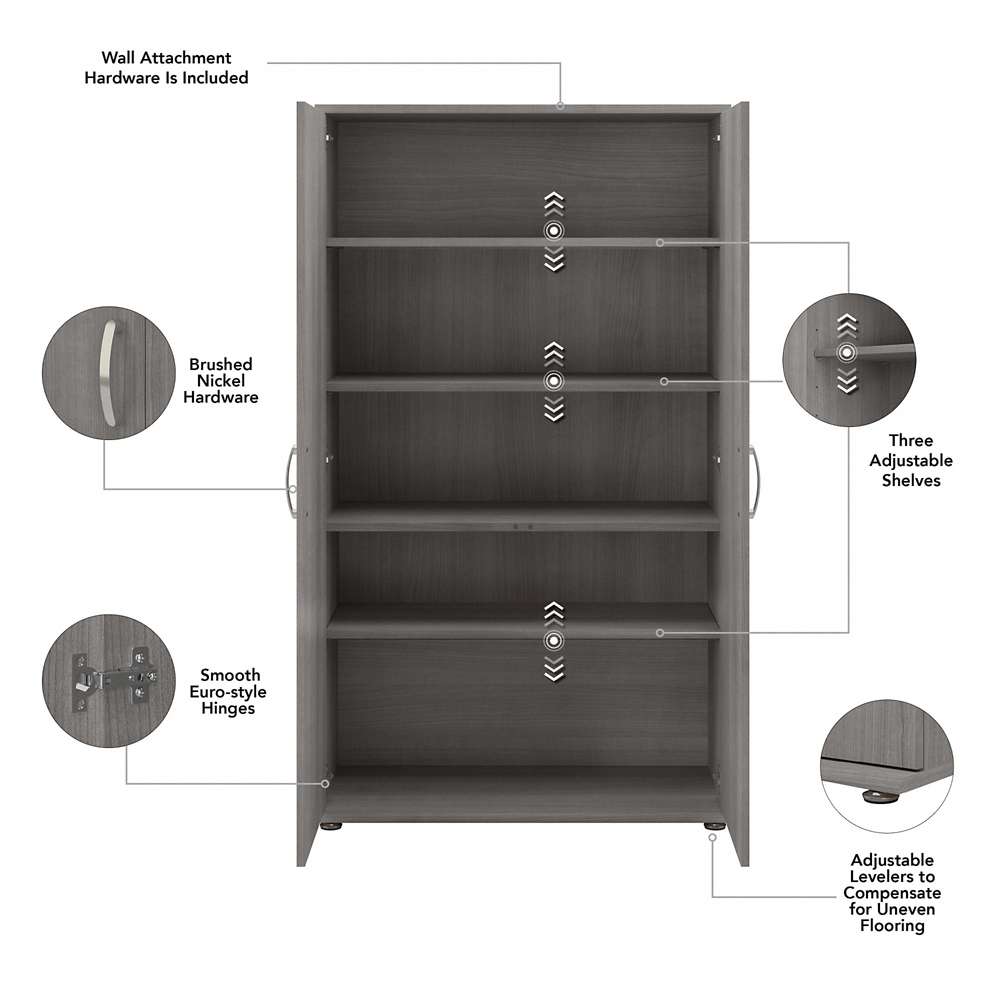 Bush Furniture - Universal Tall Garage Storage Cabinet with Doors and Shelves in Platinum Gray - GAS136PG-Z veiw 4