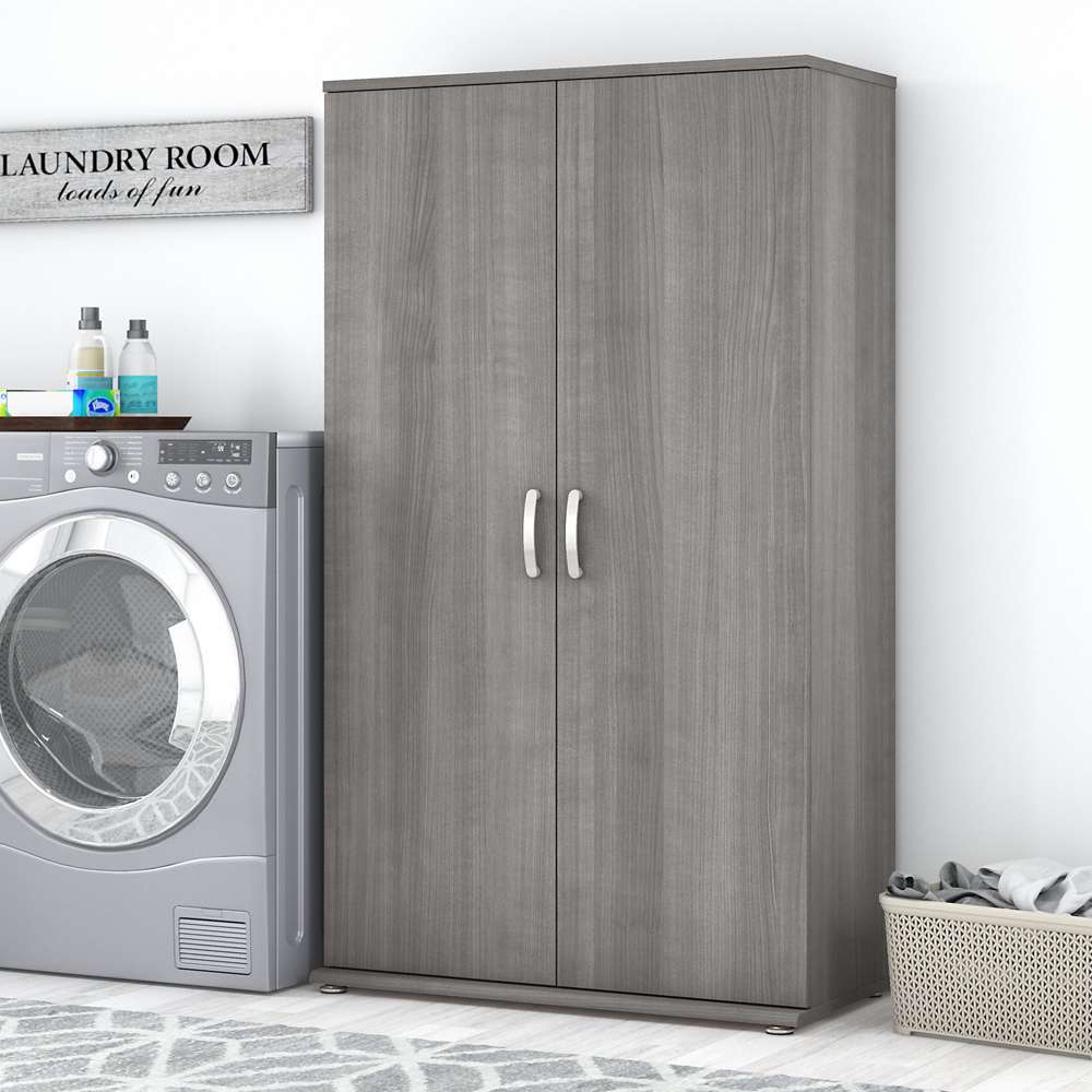 Bush Furniture - Universal Tall Linen Cabinet with Doors and Shelves in Platinum Gray - LNS136PG-Z veiw 2