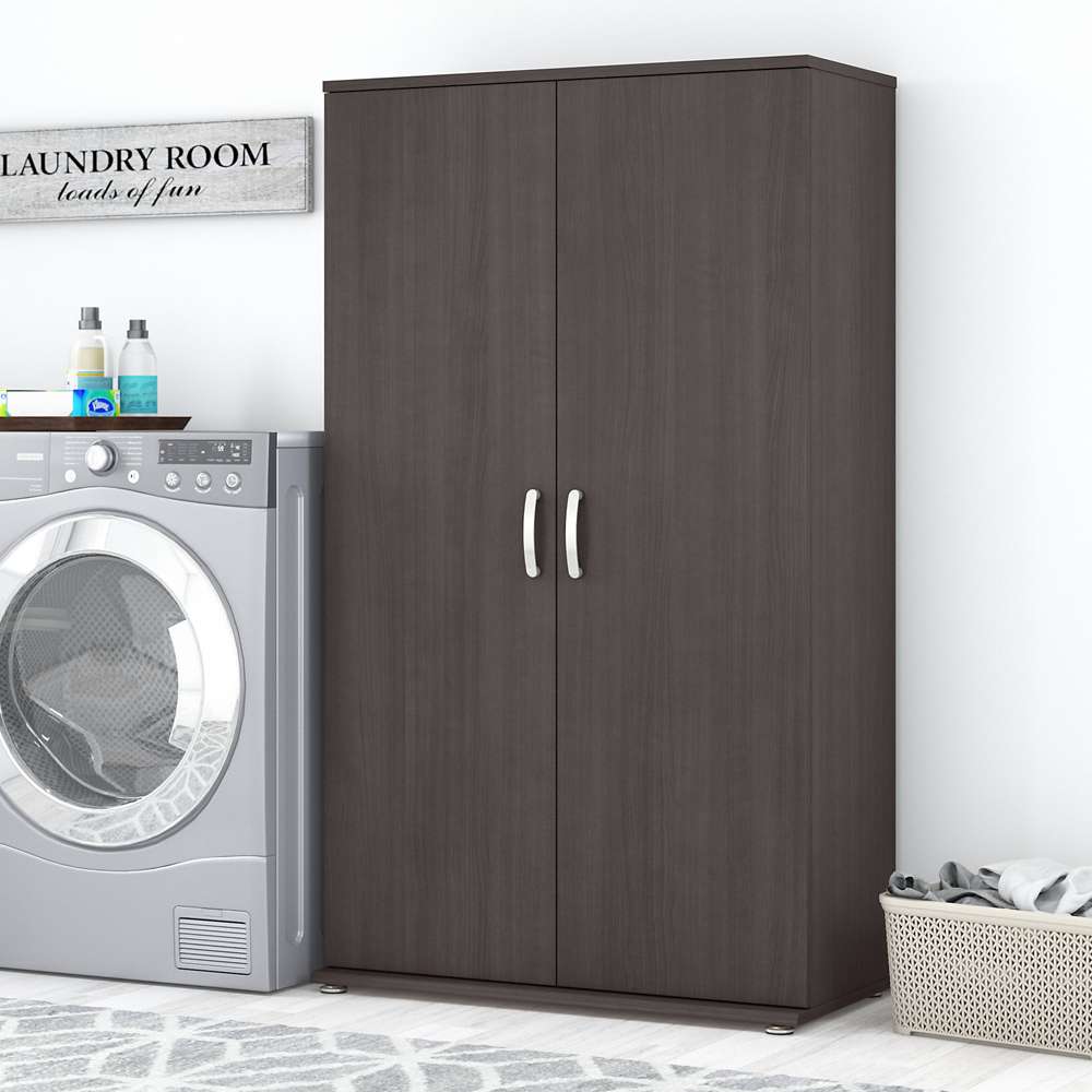 Bush Furniture - Universal Tall Linen Cabinet with Doors and Shelves in Storm Gray - LNS136SG-Z veiw 2