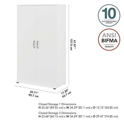 Bush Furniture - Universal Tall Linen Cabinet with Doors and Shelves in White - LNS136WH-Z veiw 3