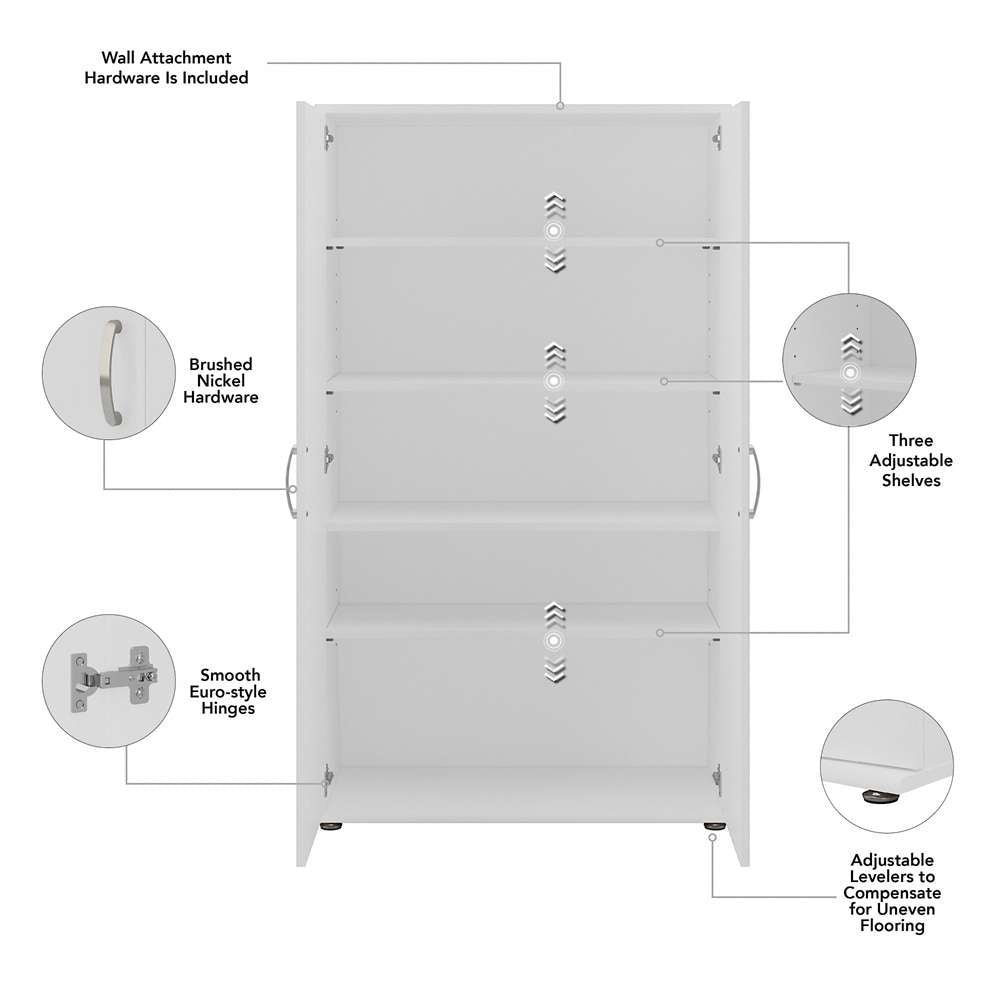 Bush Furniture - Universal Tall Linen Cabinet with Doors and Shelves in White - LNS136WH-Z veiw 4
