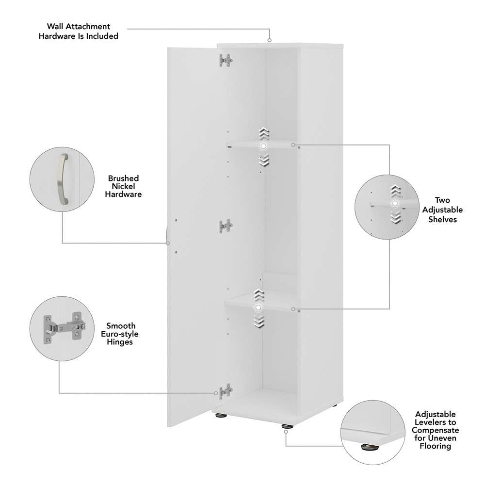 Bush Furniture - Universal Tall Narrow Storage Cabinet with Door and Shelves in White - UNS116WH veiw 5