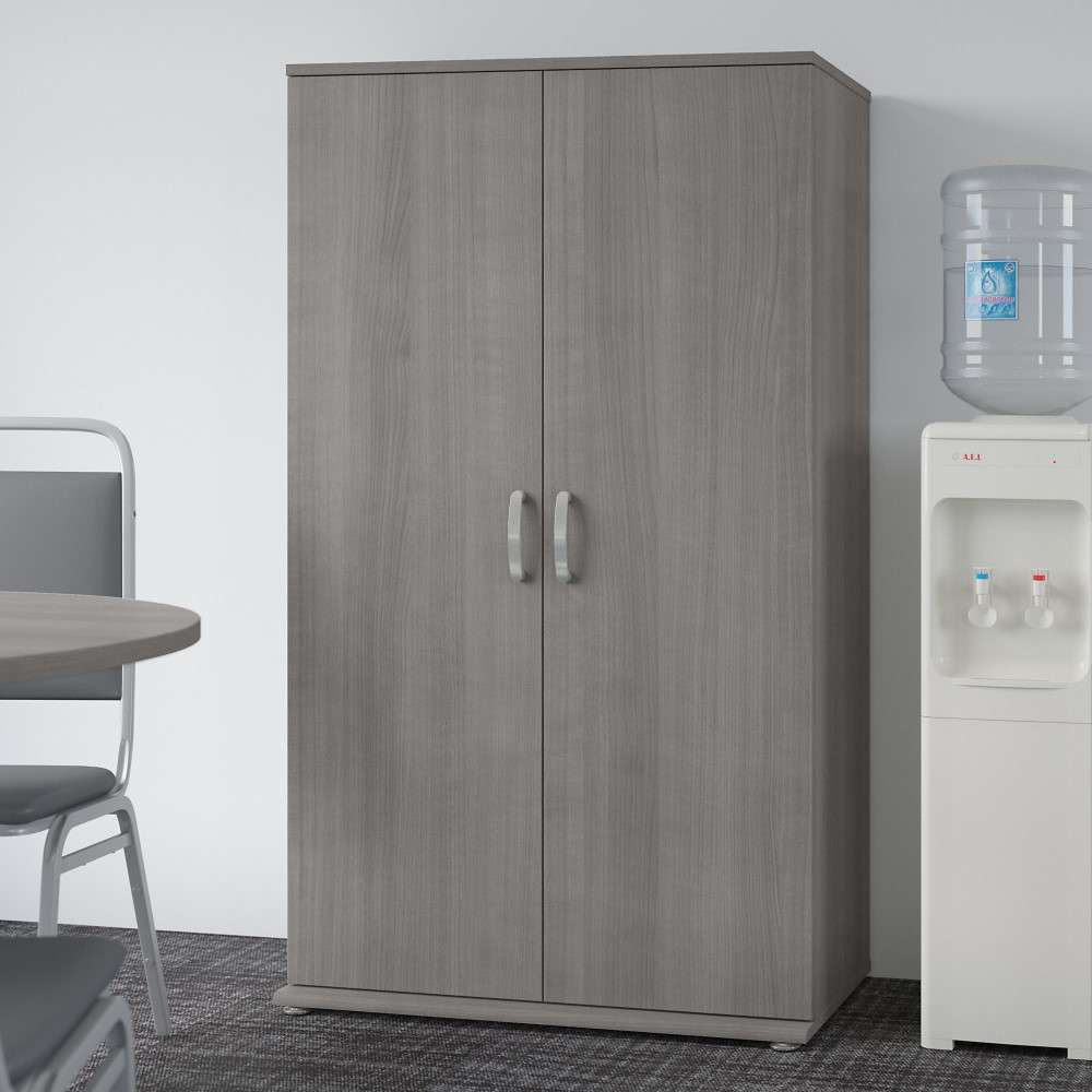 Bush Furniture - Universal Tall Storage Cabinet with Doors and Shelves in Platinum Gray - UNS136PGK veiw 4