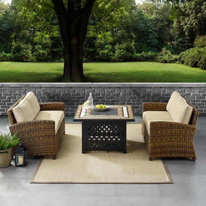 Crosley Furniture - Bradenton 3 Piece Outdoor Wicker Conversation Set With Fire Table Sand/Weathered Brown - 2 Loveseats, Fire Table - KO70164-SA veiw 4