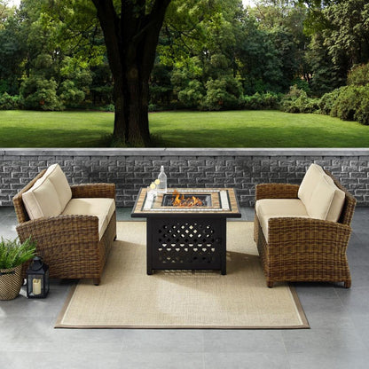 Crosley Furniture - Bradenton 3 Piece Outdoor Wicker Conversation Set With Fire Table Sand/Weathered Brown - 2 Loveseats, Fire Table - KO70164-SA veiw 6