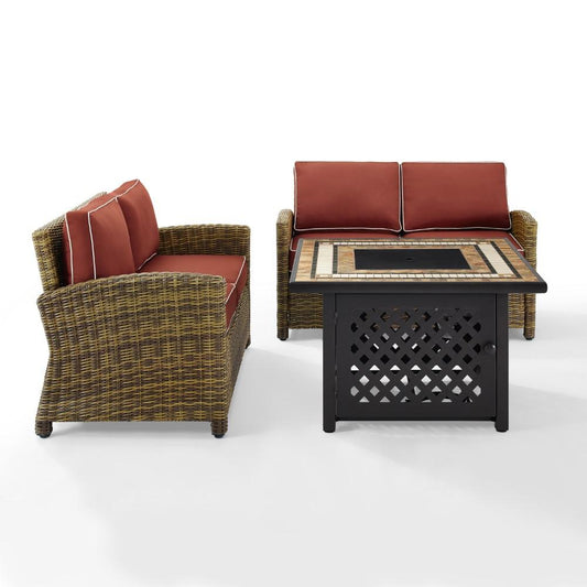 Crosley Furniture - Bradenton 3 Piece Outdoor Wicker Conversation Set With Fire Table Sangria/Weathered Brown - 2 Loveseats, Fire Table - KO70164-SG veiw 1