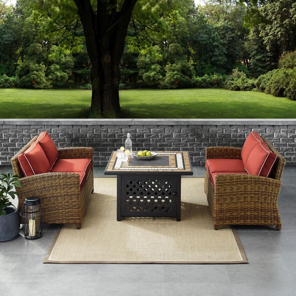 Crosley Furniture - Bradenton 3 Piece Outdoor Wicker Conversation Set With Fire Table Sangria/Weathered Brown - 2 Loveseats, Fire Table - KO70164-SG veiw 4
