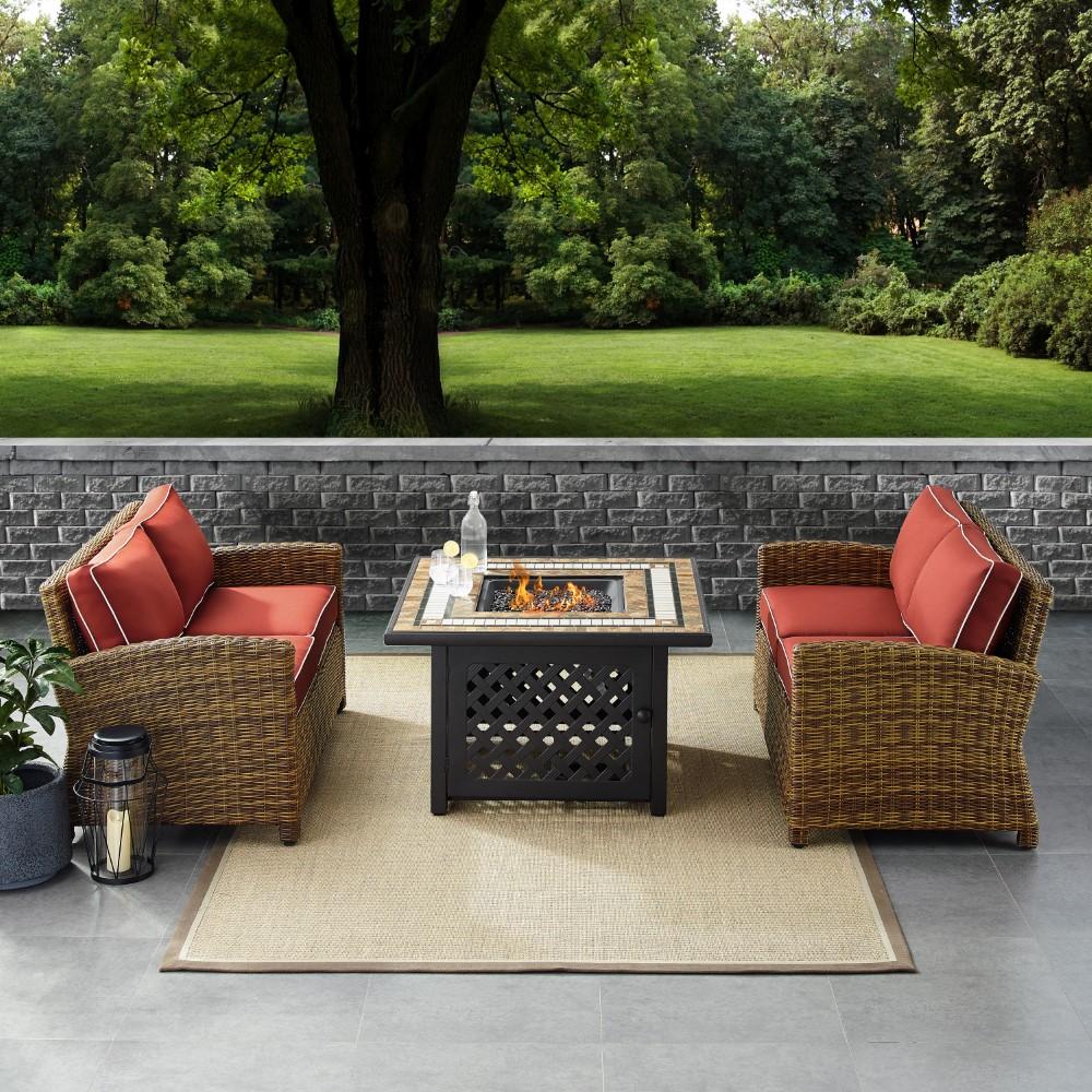 Crosley Furniture - Bradenton 3 Piece Outdoor Wicker Conversation Set With Fire Table Sangria/Weathered Brown - 2 Loveseats, Fire Table - KO70164-SG veiw 6