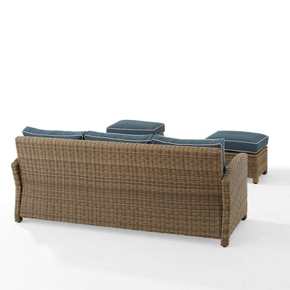 Crosley Furniture - Bradenton 3Pc Outdoor Wicker Sofa Set Navy/Weathered Brown - Sofa & 2 Ottomans - KO70186WB-NV veiw 4