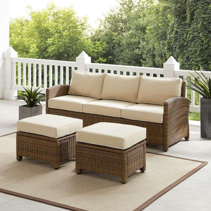 Crosley Furniture - Bradenton 3Pc Outdoor Wicker Sofa Set Sand/Weathered Brown - Sofa & 2 Ottomans - KO70186WB-SA veiw 1