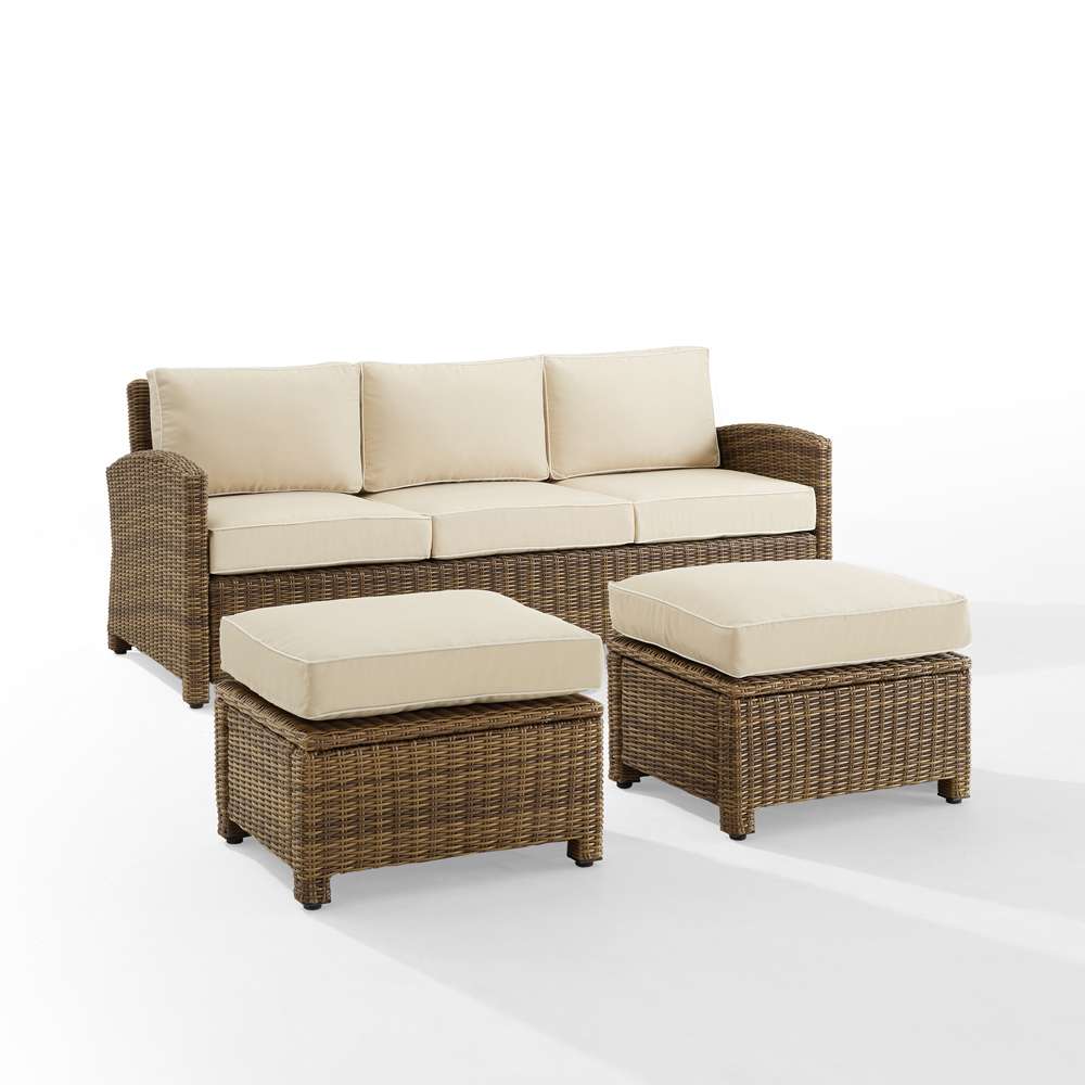 Crosley Furniture - Bradenton 3Pc Outdoor Wicker Sofa Set Sand/Weathered Brown - Sofa & 2 Ottomans - KO70186WB-SA veiw 2