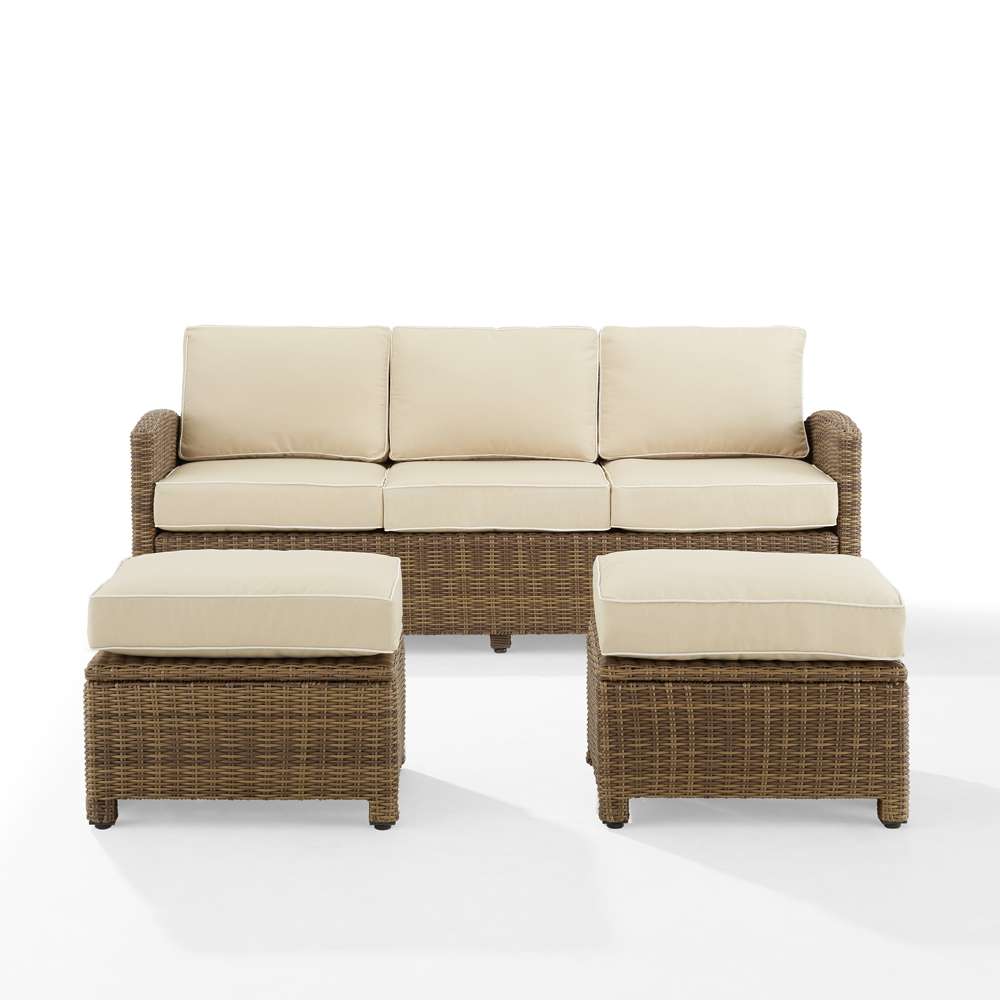 Crosley Furniture - Bradenton 3Pc Outdoor Wicker Sofa Set Sand/Weathered Brown - Sofa & 2 Ottomans - KO70186WB-SA veiw 3