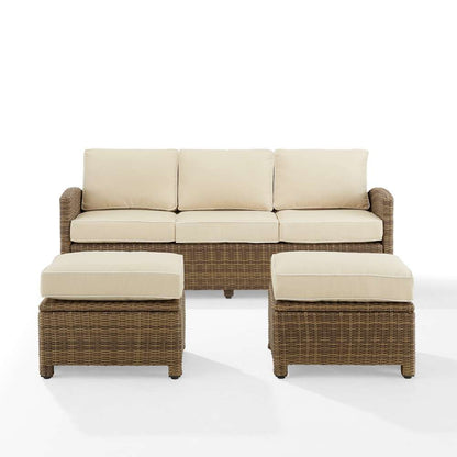 Crosley Furniture - Bradenton 3Pc Outdoor Wicker Sofa Set Sand/Weathered Brown - Sofa & 2 Ottomans - KO70186WB-SA veiw 3