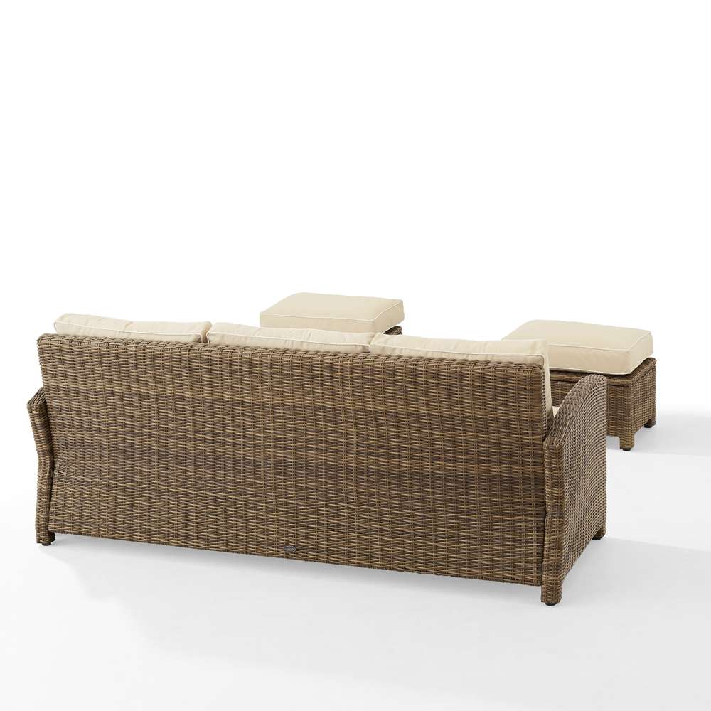 Crosley Furniture - Bradenton 3Pc Outdoor Wicker Sofa Set Sand/Weathered Brown - Sofa & 2 Ottomans - KO70186WB-SA veiw 4