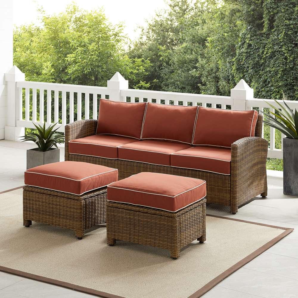 Crosley Furniture - Bradenton 3Pc Outdoor Wicker Sofa Set Sangria/Weathered Brown - Sofa & 2 Ottomans - KO70186WB-SG veiw 1