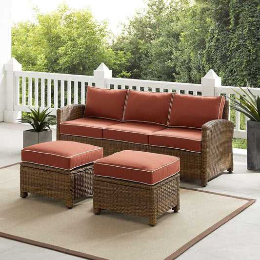 Crosley Furniture - Bradenton 3Pc Outdoor Wicker Sofa Set Sangria/Weathered Brown - Sofa & 2 Ottomans - KO70186WB-SG veiw 1