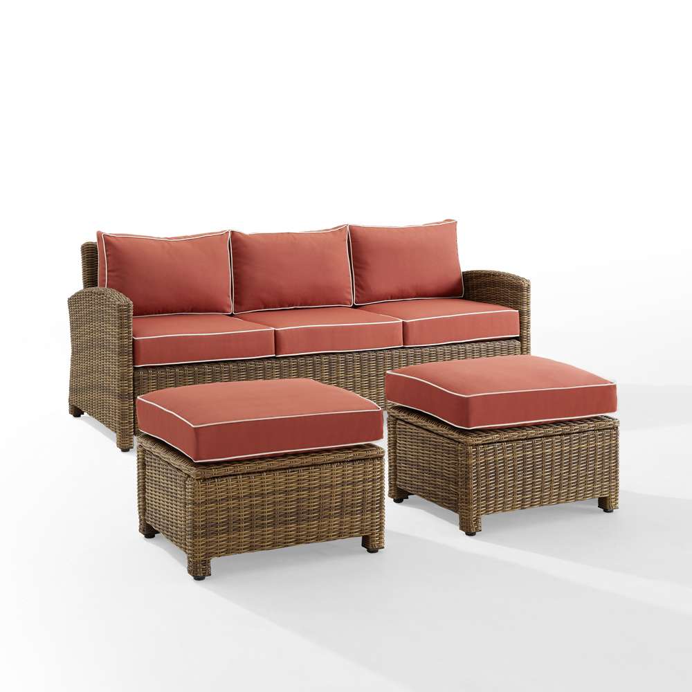 Crosley Furniture - Bradenton 3Pc Outdoor Wicker Sofa Set Sangria/Weathered Brown - Sofa & 2 Ottomans - KO70186WB-SG veiw 2