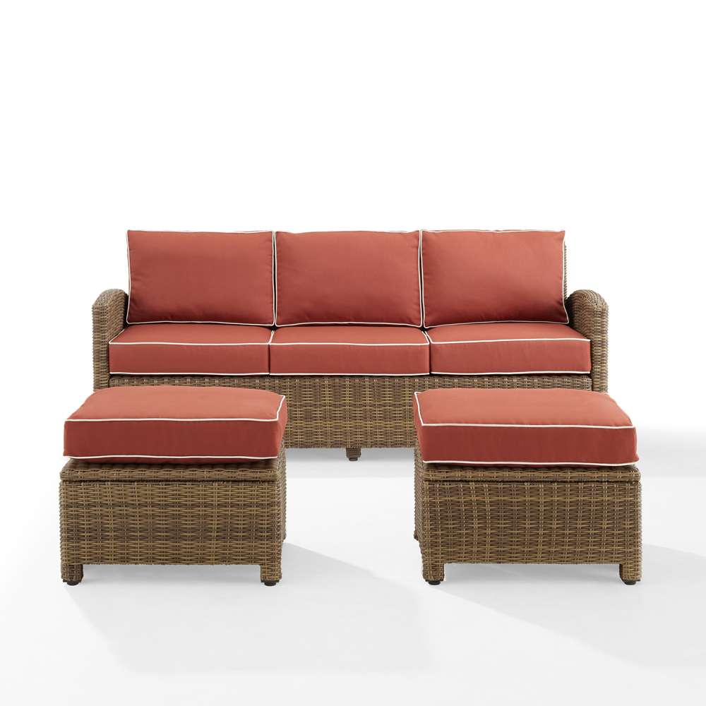 Crosley Furniture - Bradenton 3Pc Outdoor Wicker Sofa Set Sangria/Weathered Brown - Sofa & 2 Ottomans - KO70186WB-SG veiw 3