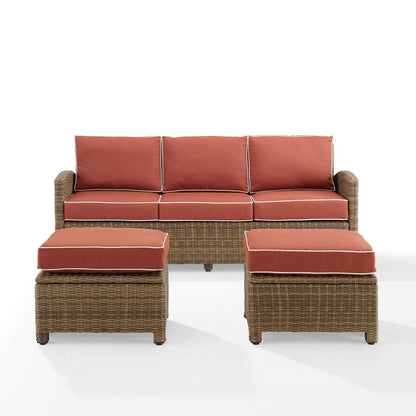 Crosley Furniture - Bradenton 3Pc Outdoor Wicker Sofa Set Sangria/Weathered Brown - Sofa & 2 Ottomans - KO70186WB-SG veiw 3