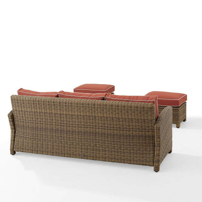 Crosley Furniture - Bradenton 3Pc Outdoor Wicker Sofa Set Sangria/Weathered Brown - Sofa & 2 Ottomans - KO70186WB-SG veiw 4