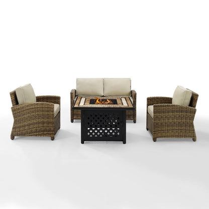 Crosley Furniture - Bradenton 4 Piece Outdoor Wicker Conversation Set With Fire Table Weathered Brown/Sand - Loveseat, 2 Arm Chairs, Fire Table - KO70160-SA veiw 1