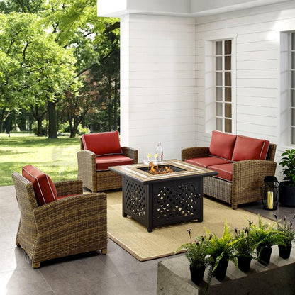 Crosley Furniture - Bradenton 4 Piece Outdoor Wicker Conversation Set With Fire Table Weathered Brown/Sangria - Loveseat, 2 Arm Chairs, Fire Table - KO70160-SG veiw 4