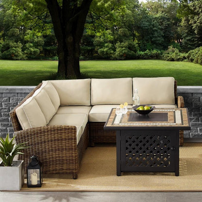 Crosley Furniture - Bradenton 4 Piece Outdoor Wicker Sectional Set With Fire Table Weathered Brown/Sand - Right Corner Loveseat, Left Corner Loveseat, Corner Chair, Fire Table - KO70157-SA veiw 4