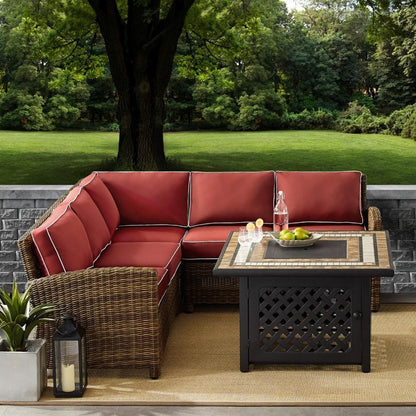 Crosley Furniture - Bradenton 4 Piece Outdoor Wicker Sectional Set With Fire Table Weathered Brown/Sangria - Right Corner Loveseat, Left Corner Loveseat, Corner Chair, Fire Table - KO70157-SG veiw 5