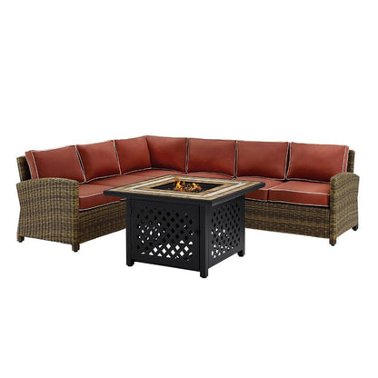 Crosley Furniture - Bradenton 5 Piece Outdoor Wicker Sectional Set With Fire Table Weathered Brown/Sand - Right Corner Loveseat, Left Corner Loveseat, Corner Chair, Center Chair, Fire Table - KO70158- veiw 3