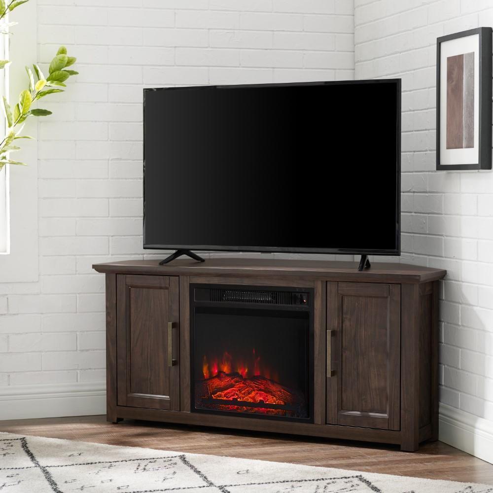 Crosley Furniture - Camden 48in Corner TV Stand With Fireplace Dark Walnut - KF100648DW veiw 8