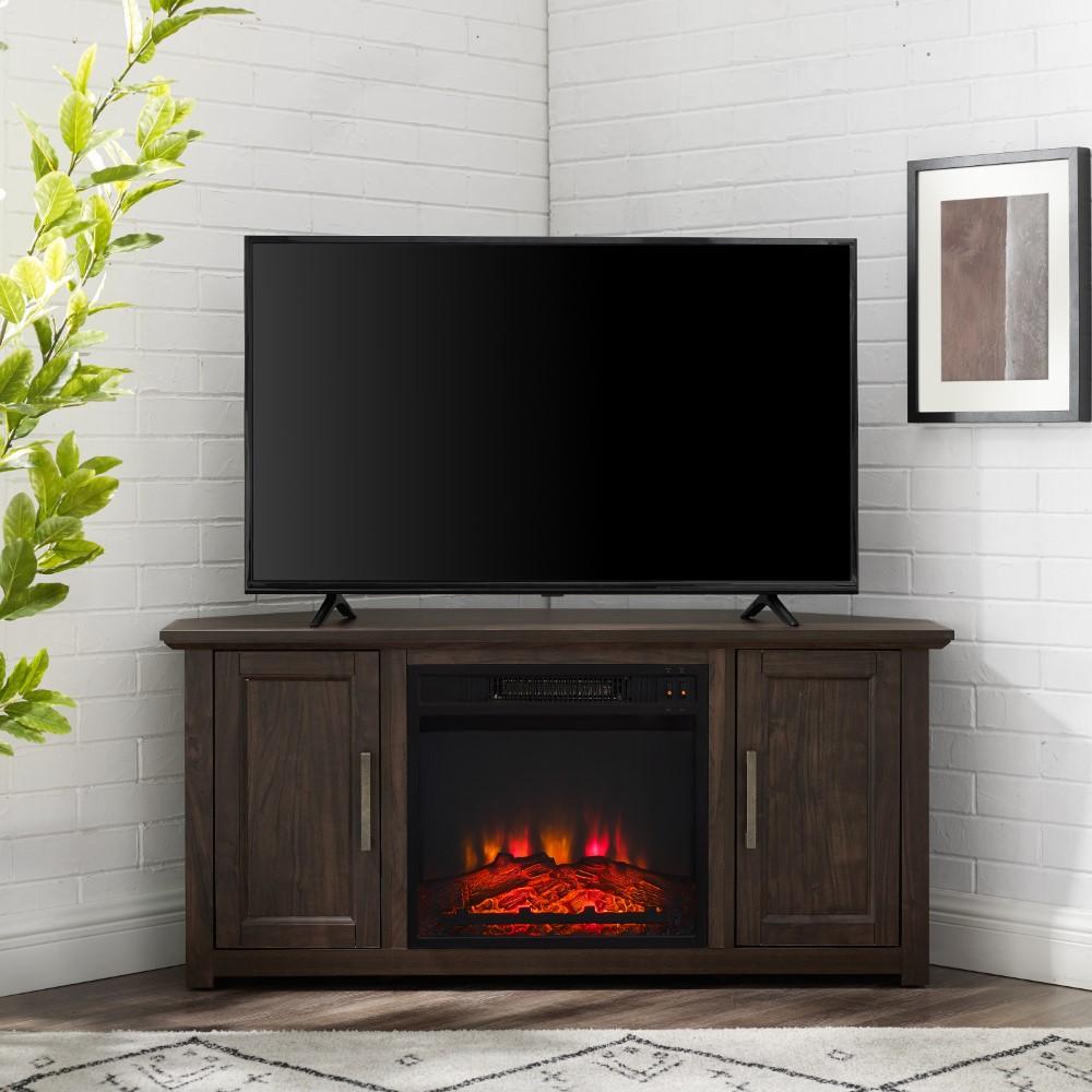Crosley Furniture - Camden 48in Corner TV Stand With Fireplace Dark Walnut - KF100648DW veiw 9