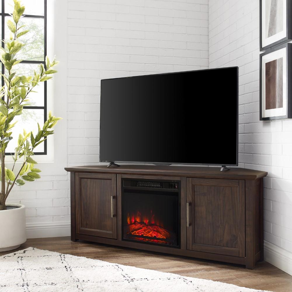 Crosley Furniture - Camden 58in Corner TV Stand With Fireplace Dark Walnut - KF100658DW veiw 8