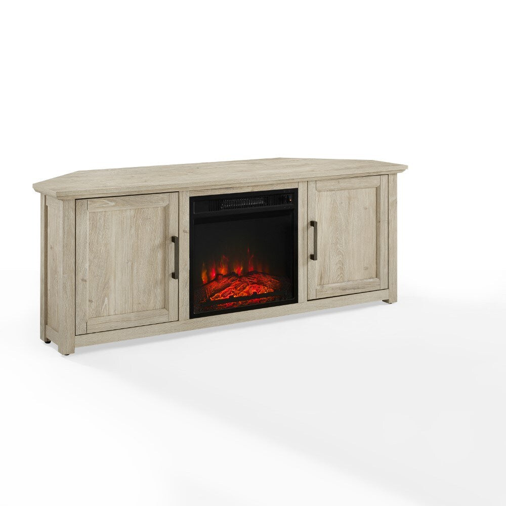 Crosley Furniture - Camden 58in Corner TV Stand With Fireplace Frosted Oak - KF100658FO veiw 1