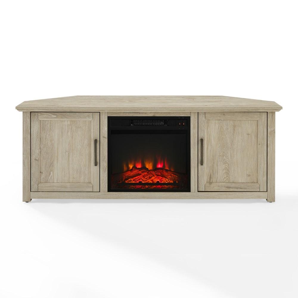 Crosley Furniture - Camden 58in Corner TV Stand With Fireplace Frosted Oak - KF100658FO veiw 2