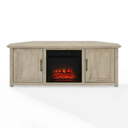 Crosley Furniture - Camden 58in Corner TV Stand With Fireplace Frosted Oak - KF100658FO veiw 2