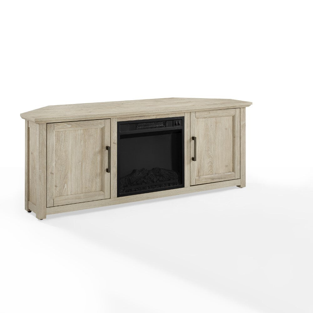 Crosley Furniture - Camden 58in Corner TV Stand With Fireplace Frosted Oak - KF100658FO veiw 3