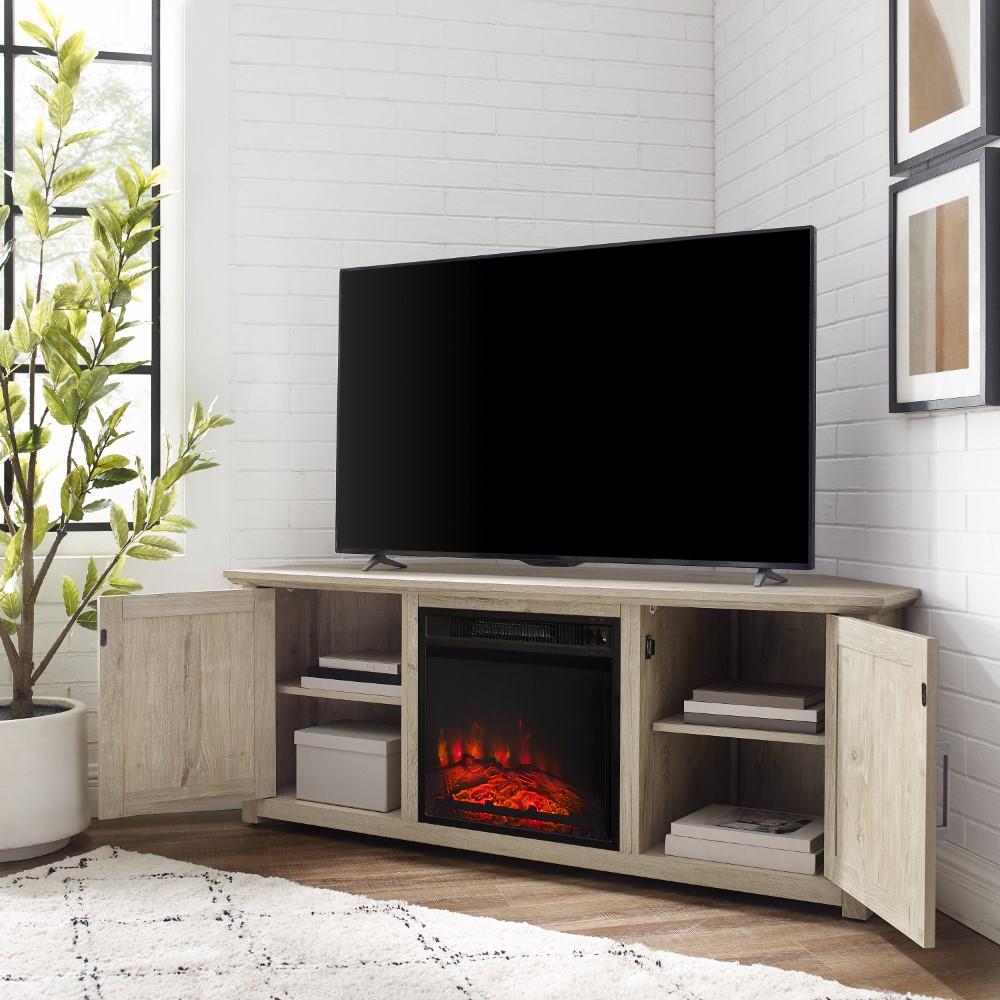 Crosley Furniture - Camden 58in Corner TV Stand With Fireplace Frosted Oak - KF100658FO veiw 10