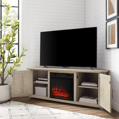 Crosley Furniture - Camden 58in Corner TV Stand With Fireplace Frosted Oak - KF100658FO veiw 10