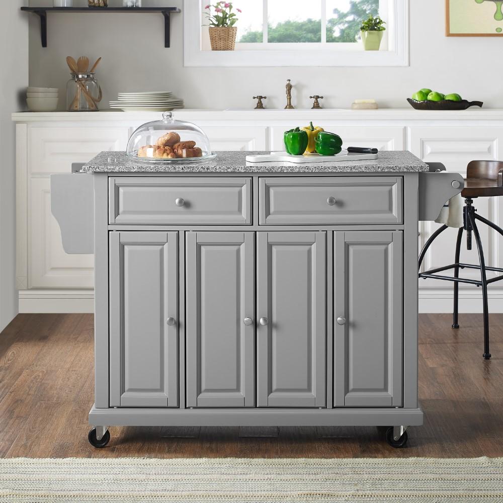 Crosley Furniture - Full Size Granite Top Kitchen Cart Gray/White - KF30005EGY veiw 6