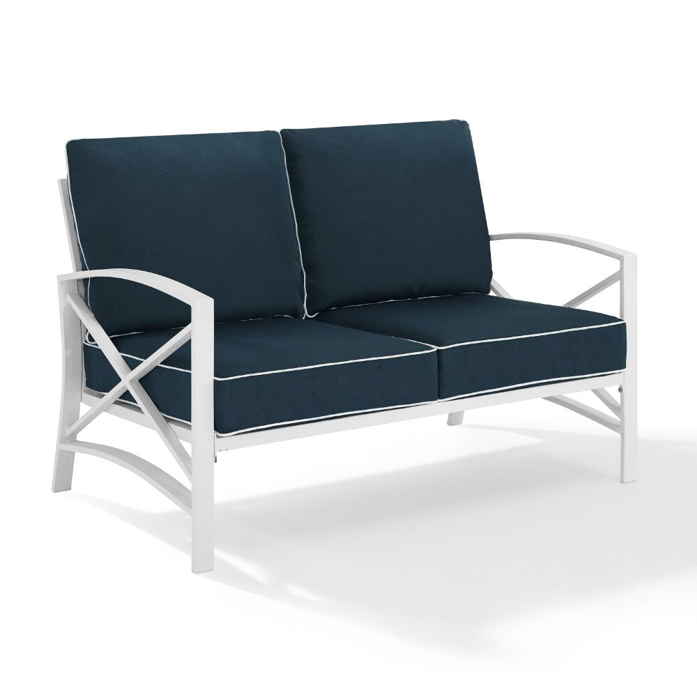 Crosley Furniture - Kaplan Loveseat Navy/White - KO60008WH-NV veiw 2