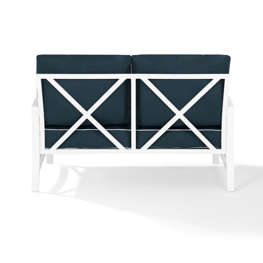 Crosley Furniture - Kaplan Loveseat Navy/White - KO60008WH-NV veiw 4