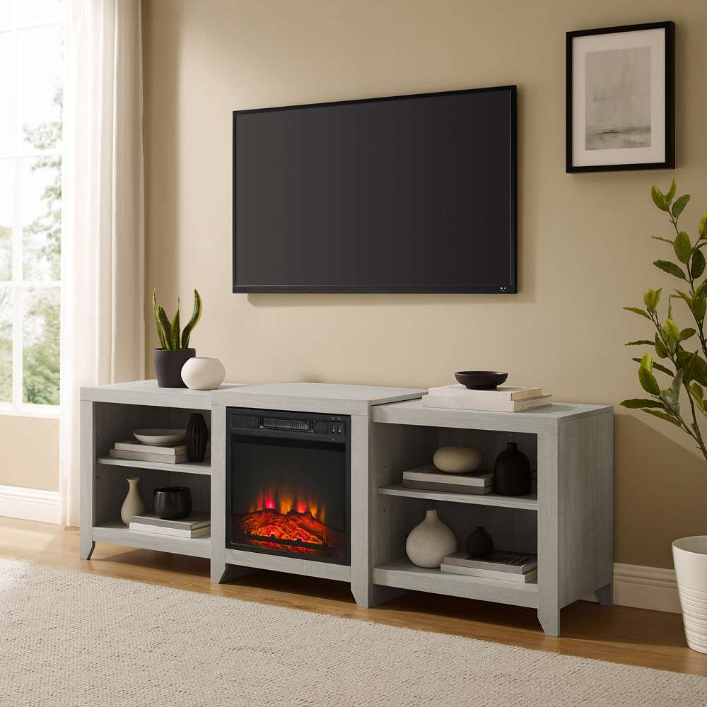 Crosley Furniture - Ronin 69in Low Profile TV Stand W/Fireplace Whitewash - KF100969WW veiw 1