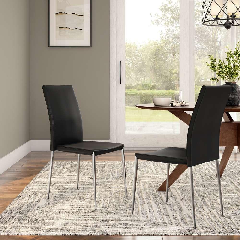 Euro Style - Diana Stacking Side Chair in Black with Polished Stainless Steel Legs (Set of 2) - 02348BLK-MP2 veiw 8