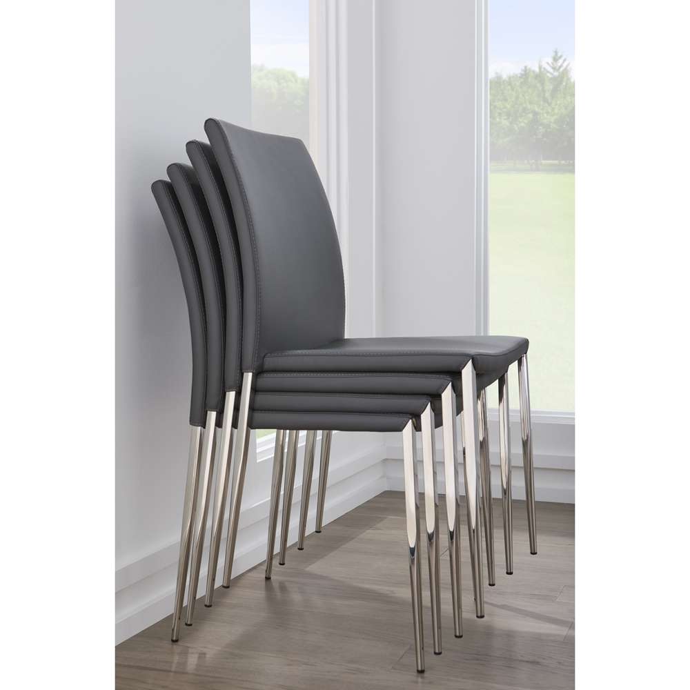 Euro Style - Diana Stacking Side Chair in Gray with Polished Stainless Steel Legs (Set of 2) - 02348GRY-MP2 veiw 6